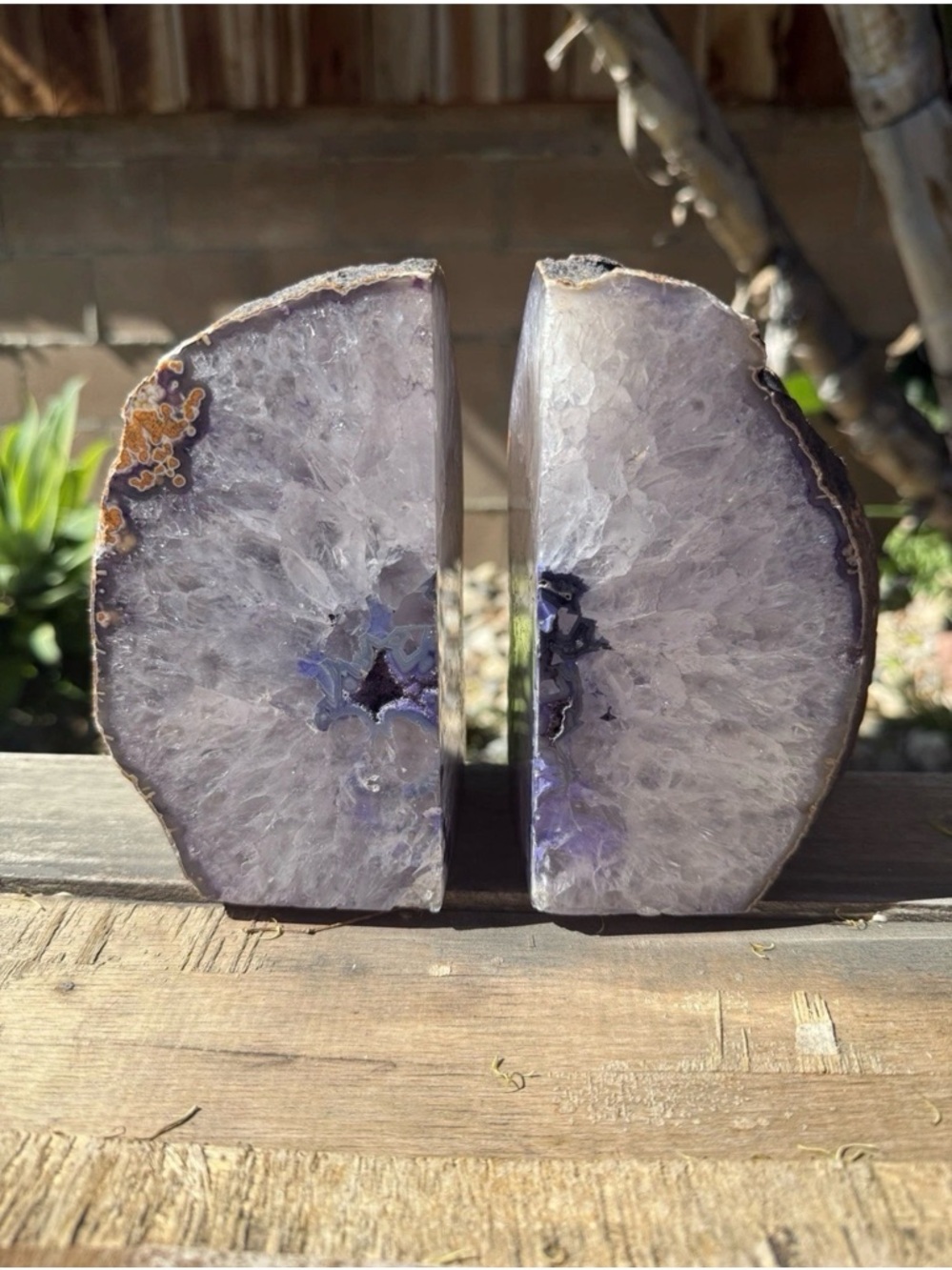 Pair of Purple Dyed Quartz Geode Bookends
